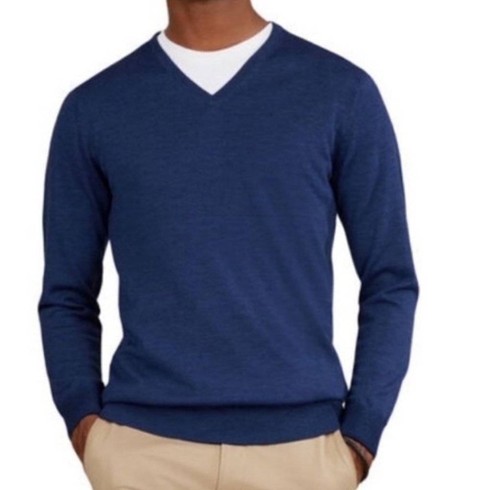 New Banana Republic100% Extra Fine Merino Wool V Neck Sweater Blue Size L